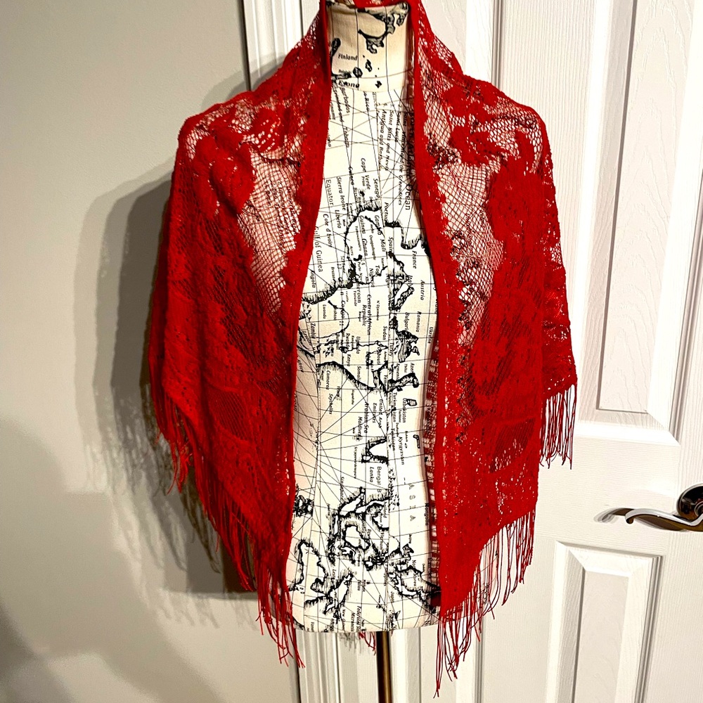 Lace Velvet 3D Floral Colorful Fringe Coastal Western Vintage Shawl Damask terry